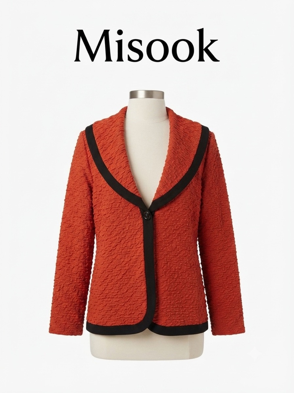 Misook Burnt Orange Textured Jacket Blazer with Black Trim Size S 0195